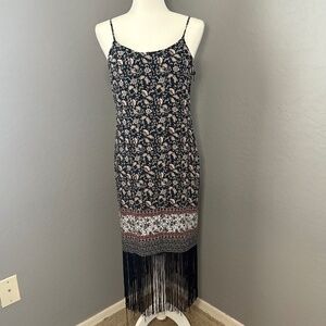Forever 21 Boho Floral & Fringe Midi‎ Dress Size M